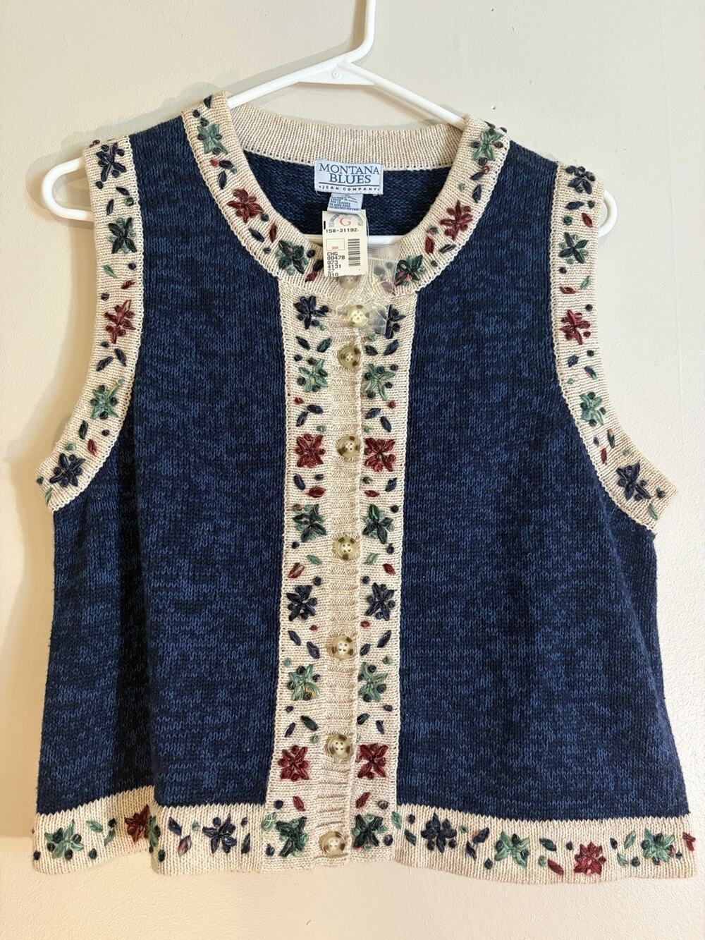 NWT Vintage 90s Montana Blues Floral Embroidered Sweater Vest Cottagecore
